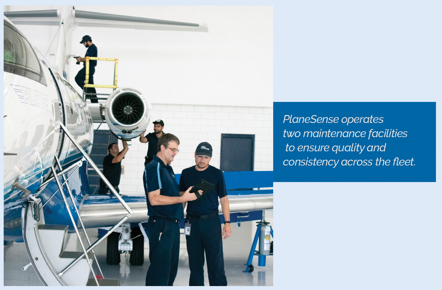 a&p mechanics working on a Pilatus PC-24